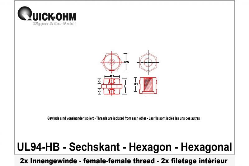 Hexagonal UL94HB-2xFiletage intérieur-L75mm