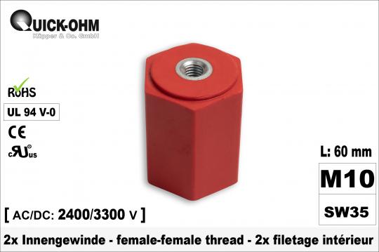 Busbar-insulator-Full hexagon-female-female-length60mm