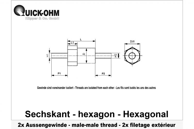 Hexagonal-2xFiletage-extérieur-L14mm-P10-15